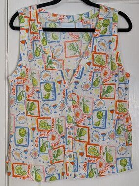 Cynthia Rowley Women's Large Summer Linen Blend Sleeveless Button Up Tank Top